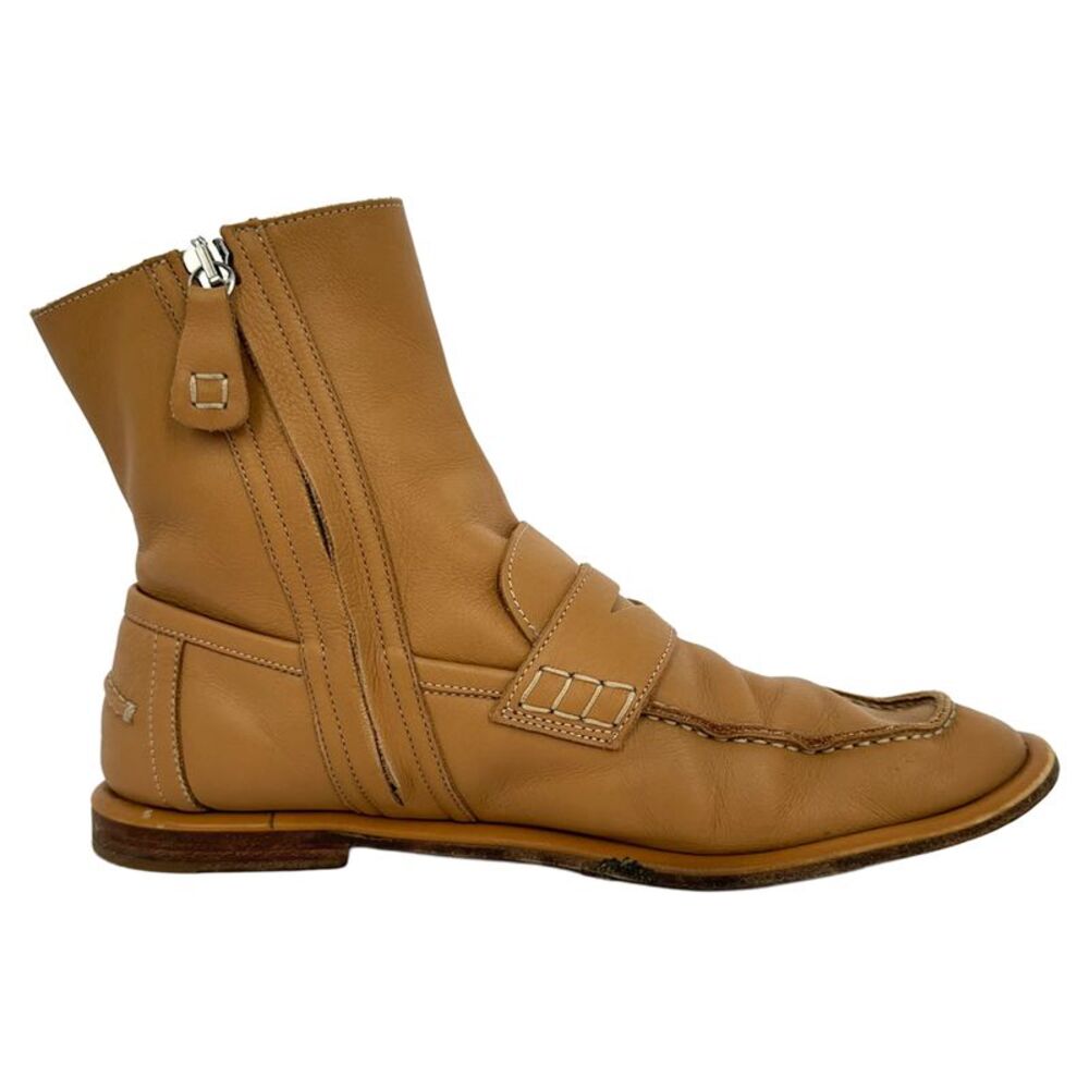 Loewe Penny Loafer Hybrid Ankle Boots in Tan Leather